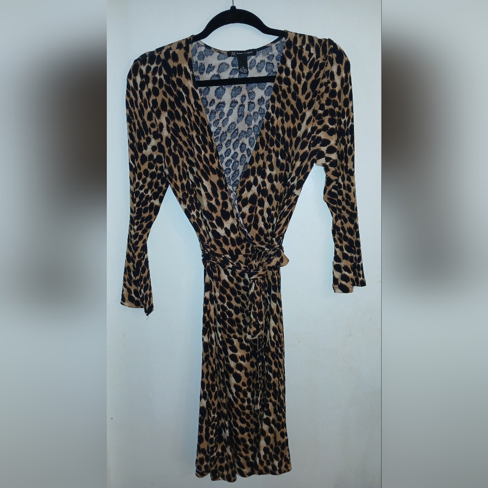 INC International Concepts Leopard Animal Print Midi Dress Wrap Style bodycon